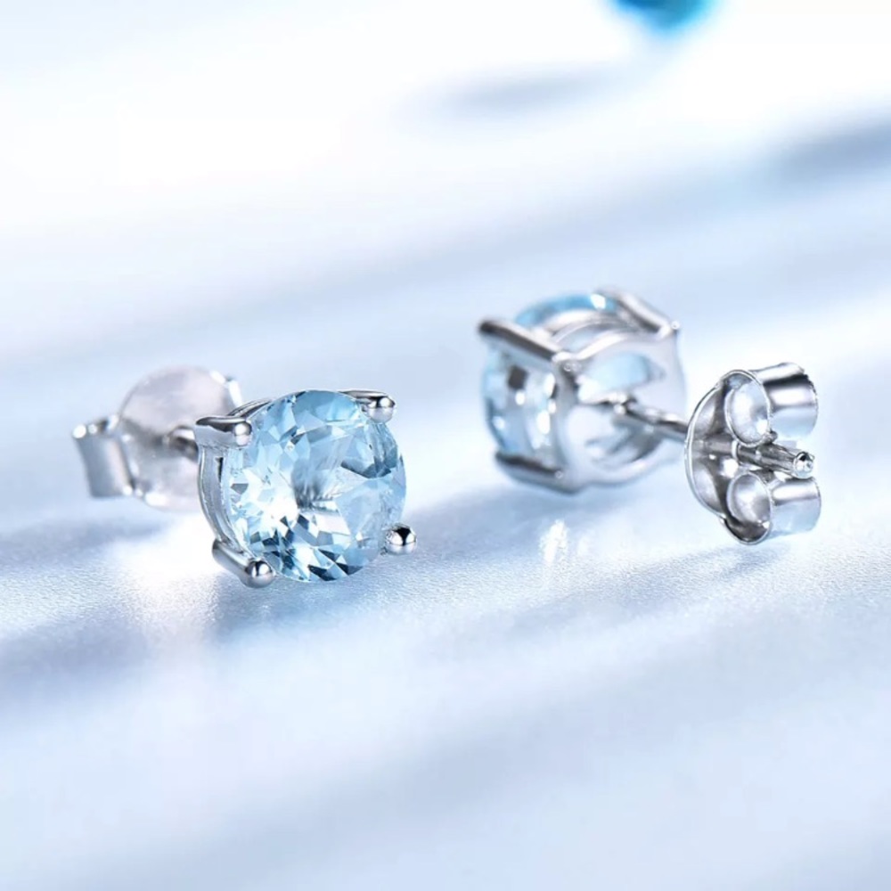 New! Sterling Silver Topaz Studs - Picture 2 of 9